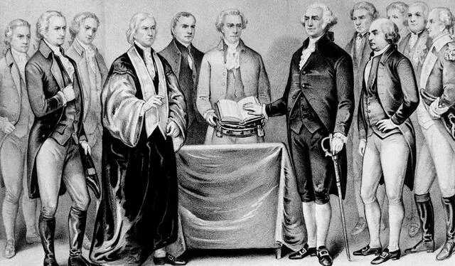  Ilustración de George Washington juramentando como primer presidente de Estados Unidos. Foto: CNN Español   