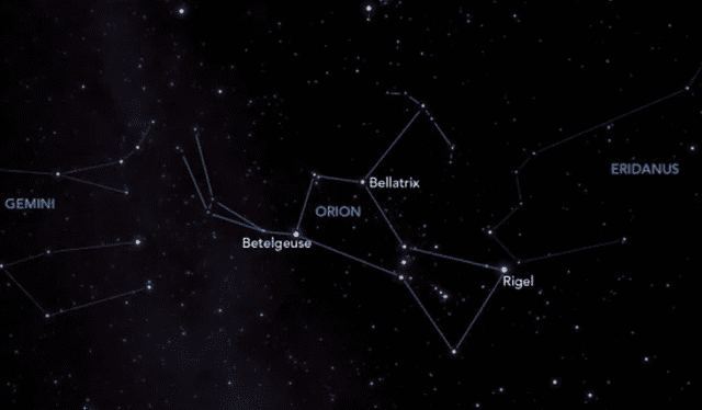  Betelgeuse se ubica en el hombro de la constelación de Orión, el cazador. Foto: Universidad Autónoma de Chile    