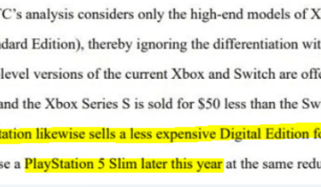  "Se espera que (Sony) lancen una PlayStation 5 Slim este año al mismo precio reducido (399.99 dólares)", dice el documento presentado en el juicio con la FTC. Foto: Kotaku   