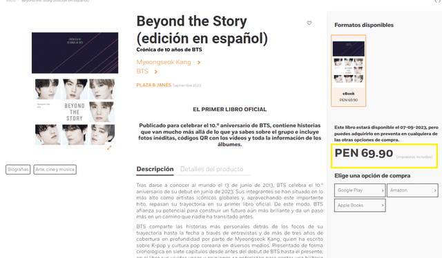 Libro de BTS disponible en la página web de Penguin Libros Perú. Foto: captura   