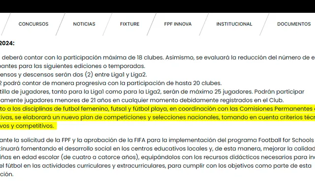  Reformas de la FPF para el fútbol peruano. Foto: captura/web FPF.   