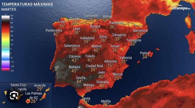 Temperaturas del último martes 11 en España. Foto: eltiempo.es 