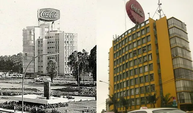 El Edificio Limatambo resaltaba por su gran panel publicitario de Coca-Cola. Foto: composición LR/La Página Perdida/Wikiwand   