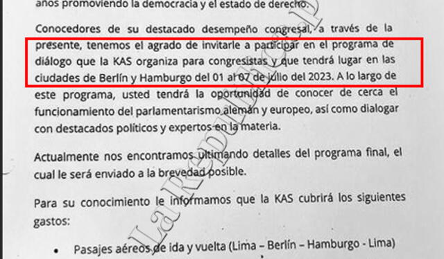 Según documento enviado a María Alva, actividades oficiales eran solo del 1 al 7 de julio. (La República)    
