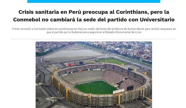 Publicación sobre la consulta de Corinthians. Foto: Lance de Brasil   