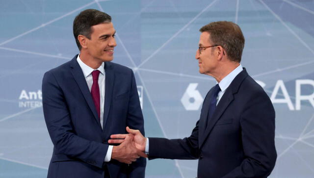 Pedro Sánchez y Alberto Núñez Feijóo debatieron por una 1 hora y 40 minutos. Foto: AFP   