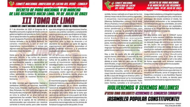  Comunicado emitido por el Comité. Foto: Comité Nacional Unificado de Lucha del Perú   