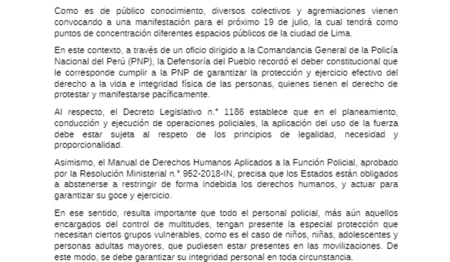 Comunicado de la Defensoría del Pueblo. Foto: Defensoría del Pueblo   