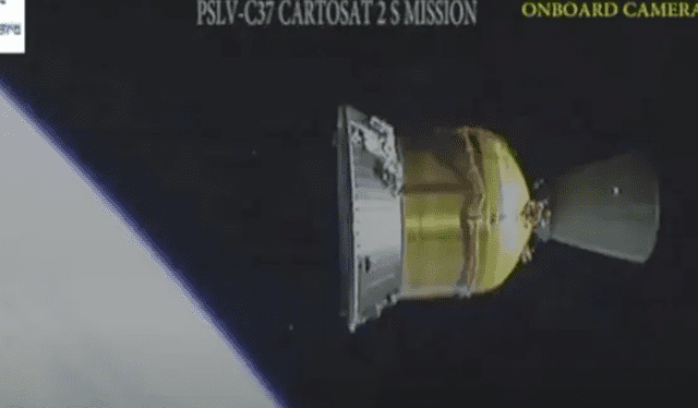  Tercera etapa de cohete indio lanzado en 2017. Captura de video: ISRO    