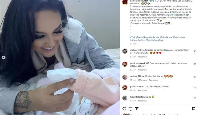 Daniela Darcourt se emocionó cuando su hermana Carolina dio a luz a su primer hijo. Foto Instagram Daniela Darcourt   