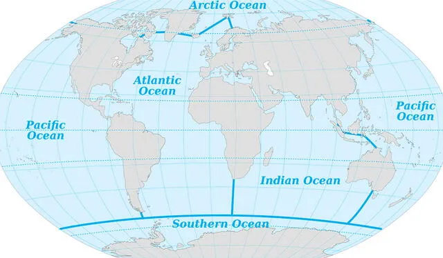  Debajo de Sudamérica se encuentran los océanos Pacífico, Atlántico y Antártico o Austral. Imagen: Geology    