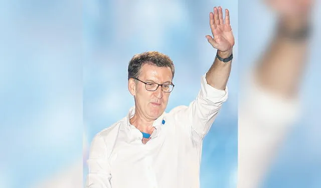  Victoria pírrica. Alberto Núñez Feijóo, candidato del Partido Popular. Abajo, Santiago Abascal, del derechista Vox. Foto: AFP   