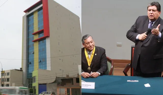 Alan García dando un discurso por la inauguración de la Universidad Autónoma Municipal de Los Olivos. Foto: composición LR/La República   