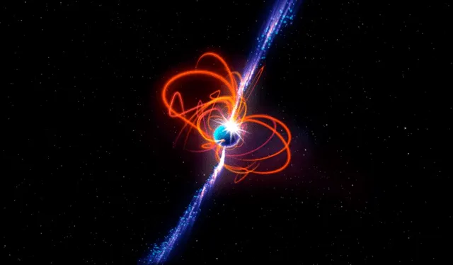  Impresión artística de un magnetar de período ultralargo (giro sumamente lento). Imagen: ICRAR    