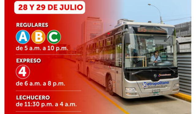  Conoce los nuevos horarios del Metropolitano por Fiestas Patrias. Foto: Metropolitano   