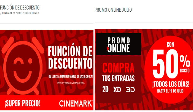 Estas son las promociones de Cinemark que ofrecen las entradas más baratas. Foto: composición LR/Cinemark   