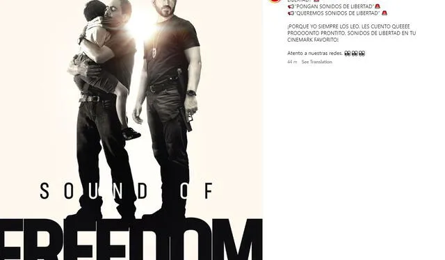 Cinemark anunció el estreno de 'Sound of freedom' en sus salas. Foto: Instagram de Cinemark Perú   