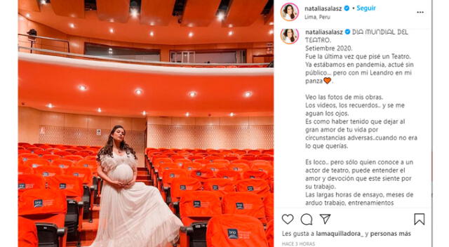  Natalia Salas dedica emotivo mensaje por el Día Mundial del Teatro. Foto: Instagram/Natalia Salas   