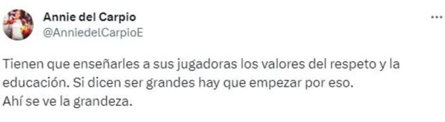 Palabras de Annie del Carpio. Foto: captura/Twitter   