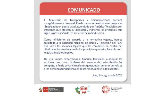  MTC iniciará acciones legales contra el programa "Emprendedor ponte las pilas". Foto: Twitter/MTC   