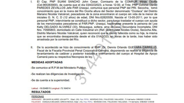  Reporte de la PNP. Foto: captura/PNP   