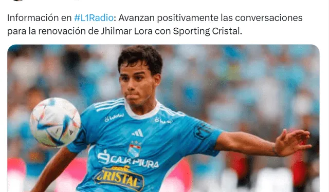 Sporting Cristal no se ha pronunciado oficialmente sobre la situación contractual de Jhilmar Lora. Foto: captura de Twitter   