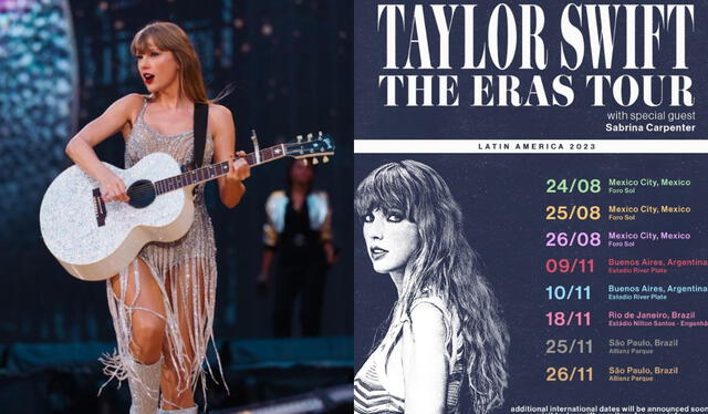 Fechas de Taylor Swift para su gira en Sudamérica. Foto: composición LR/captura de Instagram   