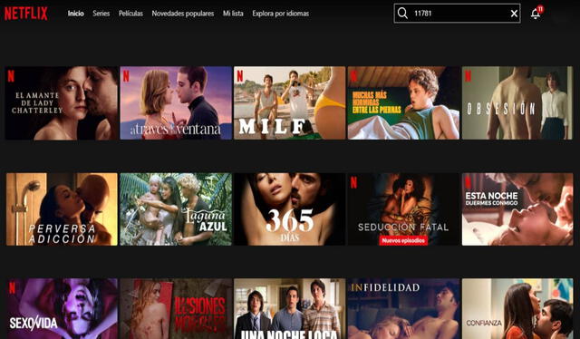 Este es el catálogo de series y películas hot de Netflix. Foto: Netflix   