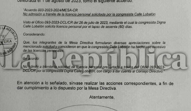  Disposición realizada por la Mesa Directiva. Fuente: La República   