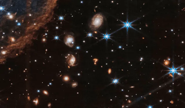  Las estrellas captadas tienen 8 puntas, que son picos de difracción debido a los espejos del James Webb. Foto: NASA / ESA / CSA    