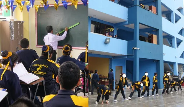 Aunque el Colegio Juan Pablo Peregrino inició con un primer piso, en la actualidad cuenta con 6 pisos para brindar educación a sus escolares. Foto: composición LR/La República Aunque el Colegio Juan Pablo Peregrino inició con un primer piso, en la actualidad cuenta con 6 pisos para brindar educación a sus escolares. Foto: composición LR/La República