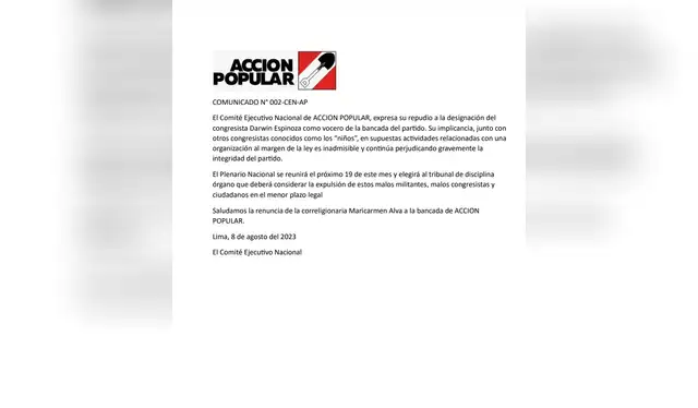 Comunicado de Acción Popular. Comunicado de Acción Popular.