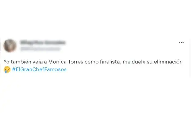  Usuarios reaccionan a la eliminación de Mónica Torres de "El gran chef: famosos". Foto: captura Twitter   