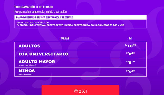  Precio de entradas para el 11 de agosto. Foto: Teleticket   