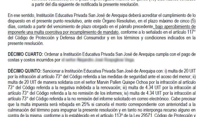  Resolución de Indecopi sobre colegio San José de Arequipa. Foto: Indecopi    