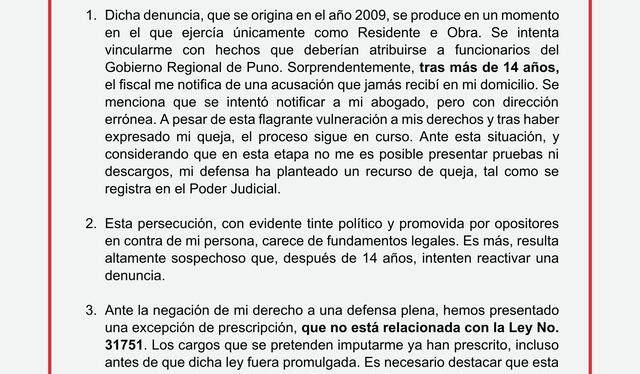  Pronunciamiento del congresista tras saber que buscaba acogerse a la 'Ley Soto'. Foto: Jorge Flores Ancachi/Twitter<br>   