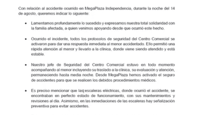 Comunicado de Megaplaza.    