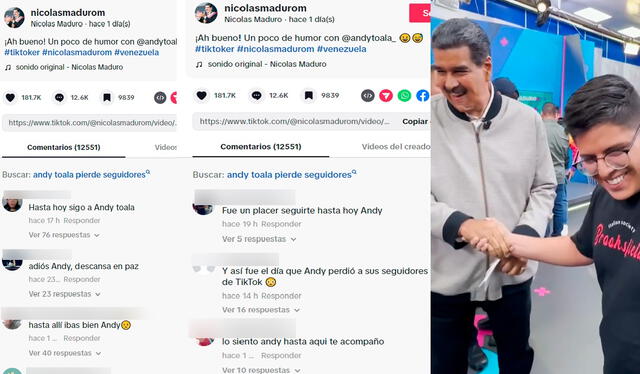 Andy Toala recibe ola de comentarios negativos tras aparecer en un video con Nicolás Maduro. Foto: captura/TikTok<br>   