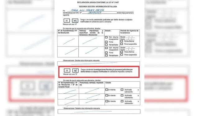  Declaración jurada que presentó el ministro Jorge Chávez. Foto: Centro Liber   