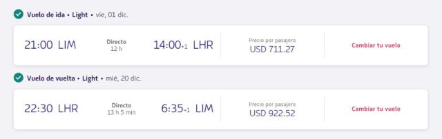 Precio del vuelo Lima - Londres. Foto: LATAM   