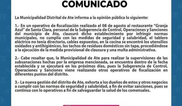  Municipalidad de Ate responde. Foto: Municipalidad 