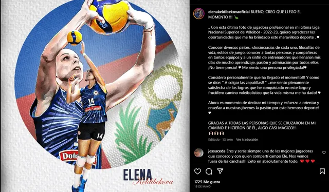 Elena Keldibekova anuncia su retiro del voley profesional. Foto: Instagram   
