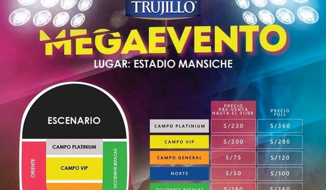 Los precios de las entradas para megaevento en Trujillo. Foto: Trujillo Rock 