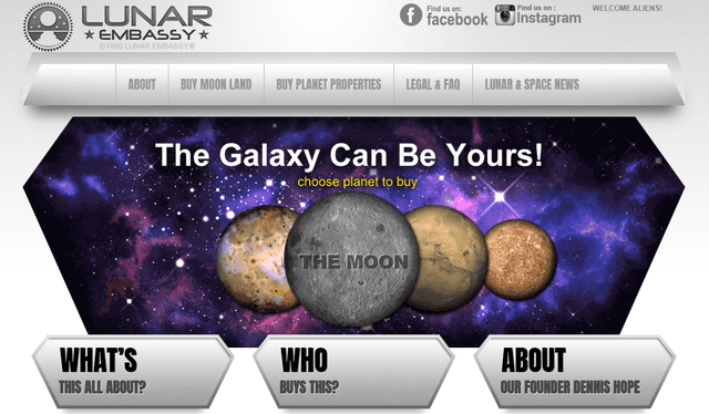 Portal web de la compañía Lunar Embassy. Foto: captura de pantalla   