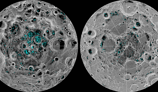 Primeras evidencias de hielo de agua en la superficie lunar. Foto: NASA   