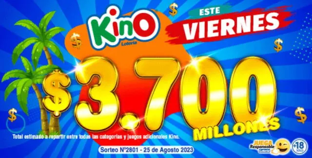 Kino entrega 3.700 millones de pesos HOY, 25 de agosto. Foto: Lotería de Santa Fe/ Kino   