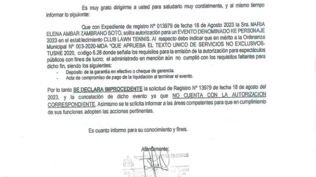  Documento de la Municipalidad Distrital de Amarilis. Foto: Municipalidad Distrital de Amarilis   