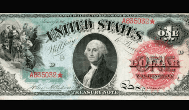 Este es el billete arcoíris de 1 dólar. Foto: Old Money Prices    