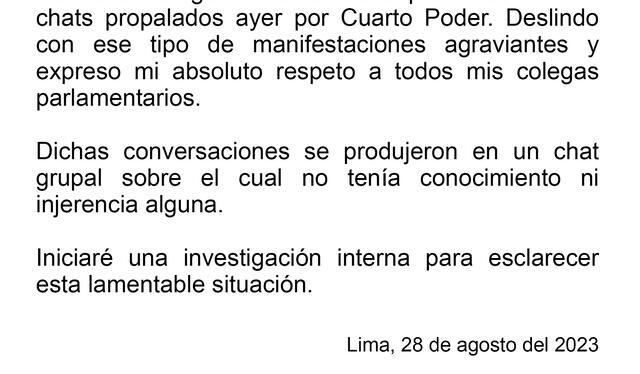  Legislador rechazó los terminos con los que se refirieron a sus colegas del Cusco y anunció el inicio de investigaciones. Foto: Alejandro Soto/Twitter   