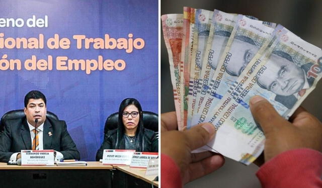 Hace más de un mes, la presidenta Boluarte anunció el incremento del sueldo mínimo. Hasta ahora, el Consejo Nacional del Trabajo no puede abordar el tema en su sesión ordinaria. Crédito: composición LR/Andina   